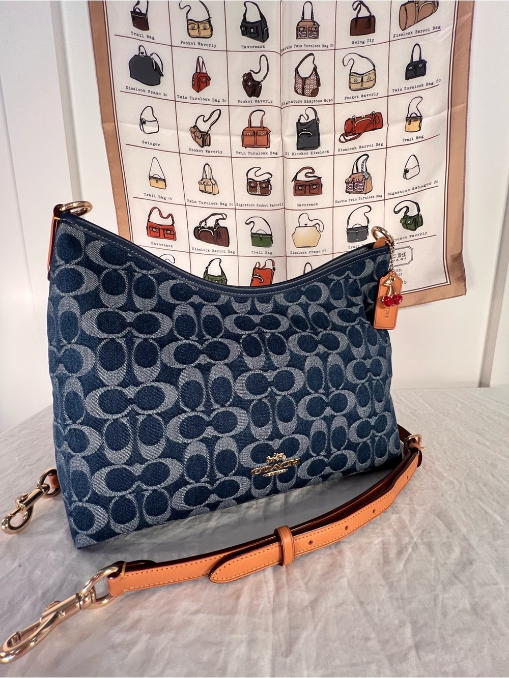 Coach Laurel Shoulder Bag in Signature Denim Cherry Charm CY702 Like New